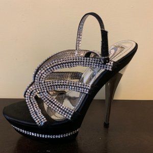 Black and Silver Strappy Platform Sandals